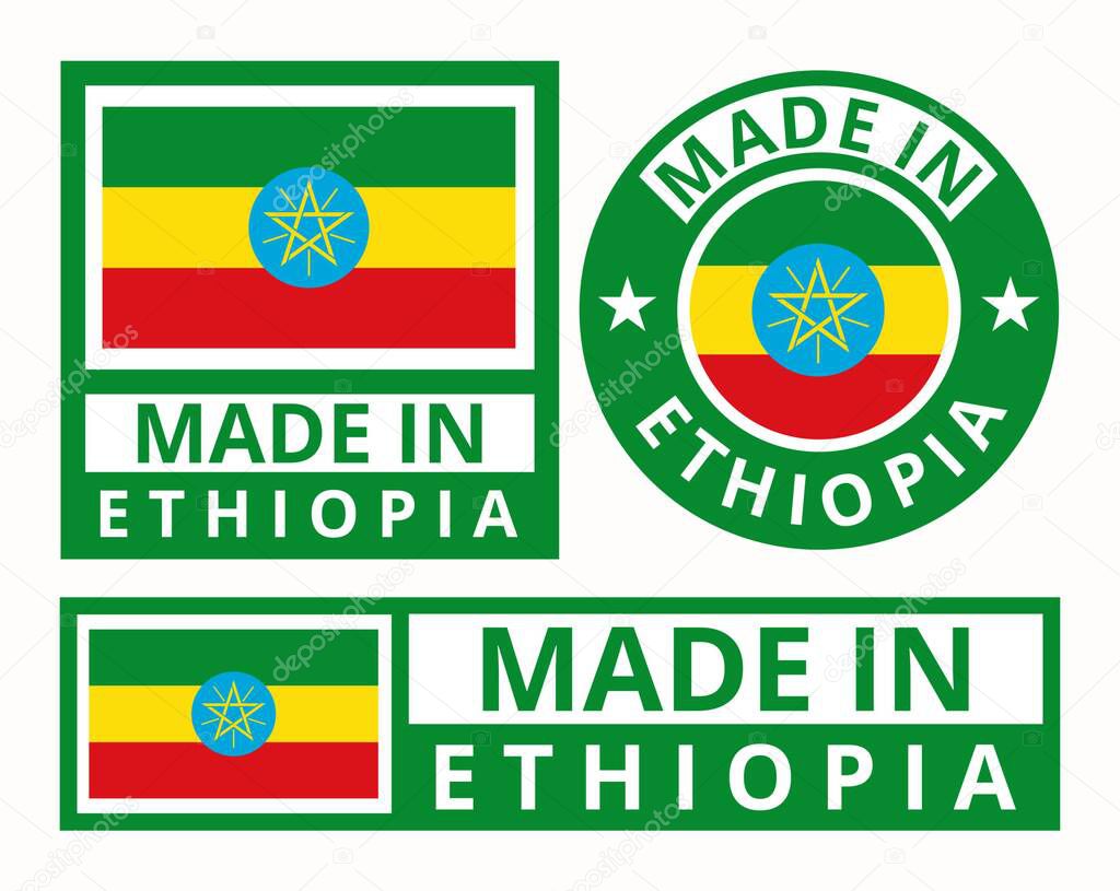 Vector set made in Ethiopia design product labels business icons illustration