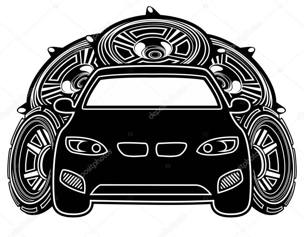 Car speaker icon symbol. Subwoofer vintage monochrome design. Audio Sound vector illustration