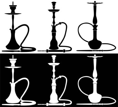 Nargile siluet simgesini ayarla. Shisha tasarım vektör çizimi