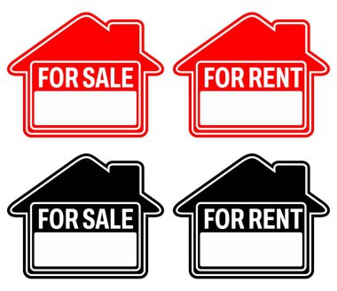 Satışa çıkarılacak özelliği ve kiralık pano evi ilan panosu tasarım vektörü illüstrasyonunu ayarlayın