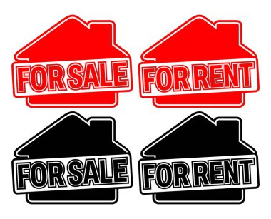 Satılık ve kira işareti simgesi perakende tasarım vektörü illüstrasyonu için ayarlandı