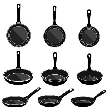 Vektör kızartma tavasını ayarla. Mutfak çatal simgesi tasarımı illüstrasyonu