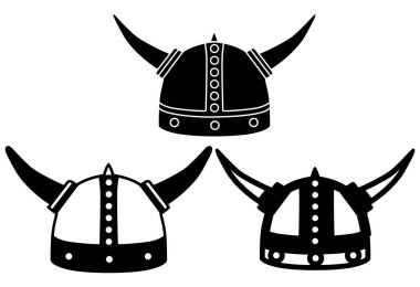 Eski şövalye miğferi simgesini ayarla. Viking kask sembolü vektör illüstrasyonu