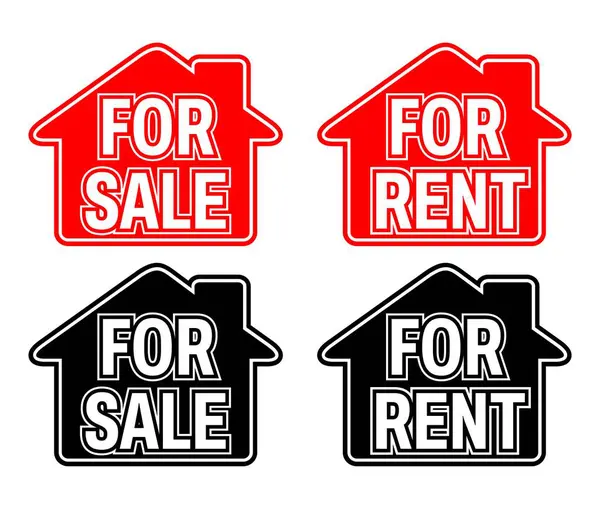 Satılık ev ilanını ve kira işareti reklam tasarım vektörü illüstrasyonunu ayarlayın