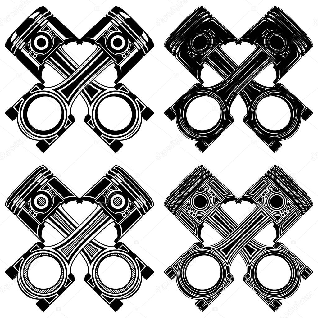 Set piston engine icon. Automobile spare parts logo design vector illustration
