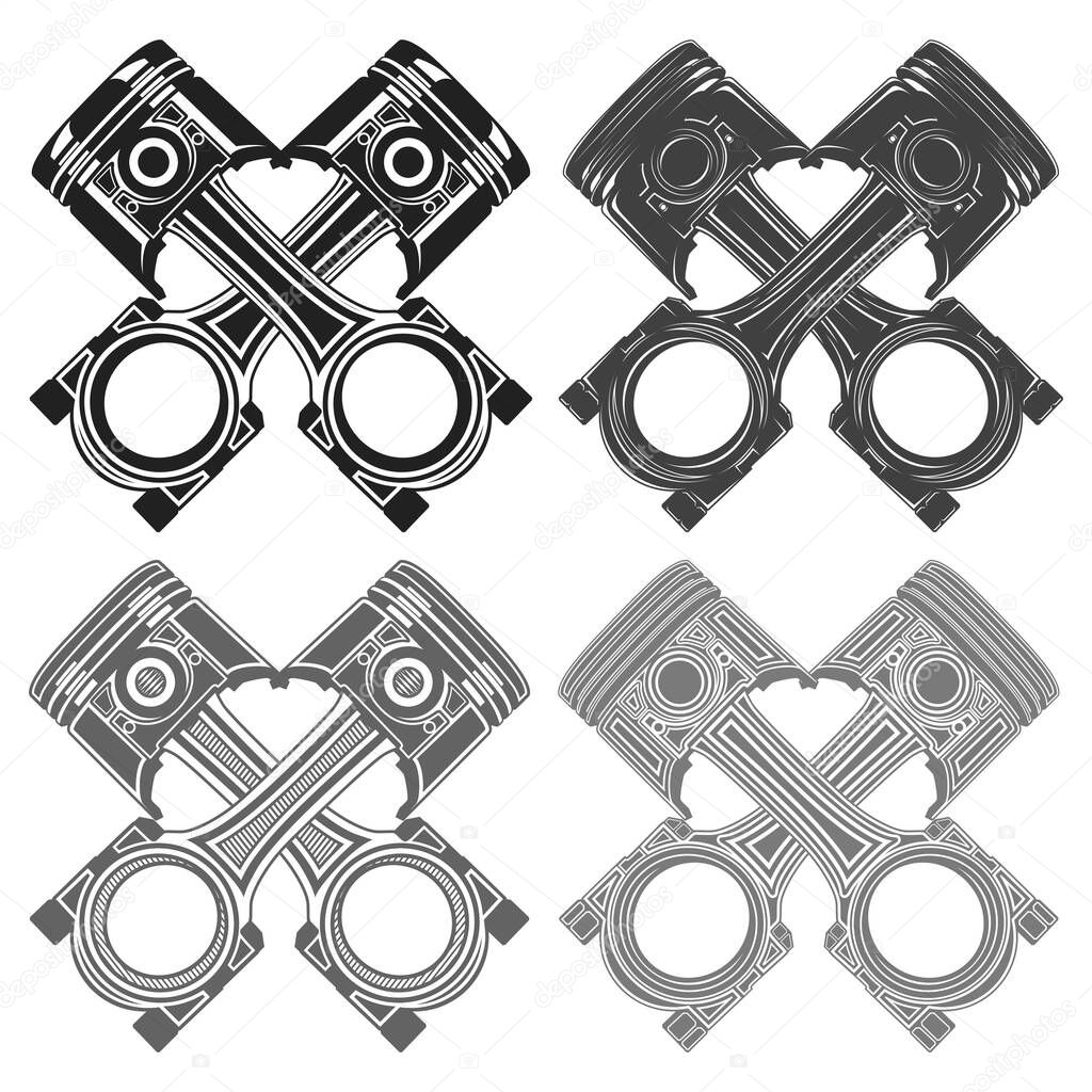 Set metallic piston engine icon. Automobile spare parts logo design vector illustration