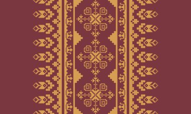 Klasik Dokuma Tekstil Yaratımları için Klasik Batik 'ten esinlenilmiş Kusursuz Çiçek Elementleri ile Klasik Etnik Sınır.