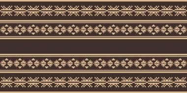 Geleneksel Endonezya Batik ve Dokuma Tekstil Sanatından esinlenilmiş kusursuz Etnik Sınır Şablonu. Vintage, Cultural ve Dekoratif Kumaş Tasarımları için ideal.