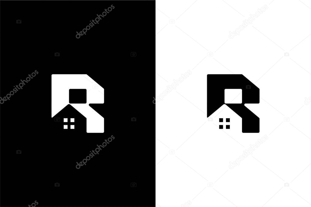 Modern Letter R house or realty R logo concept vector icon