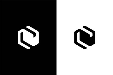 Asgari Harf C ve kutu veya Altıgen C logo konsept vektör simgesi