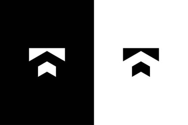 Negatif boşluk veya ok T logo konsept vektörü olan minimalist Harf T oku