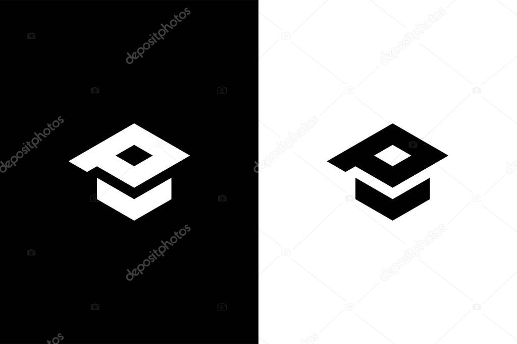 Letter P and toga hat or graduation letter P logo concept vector icon