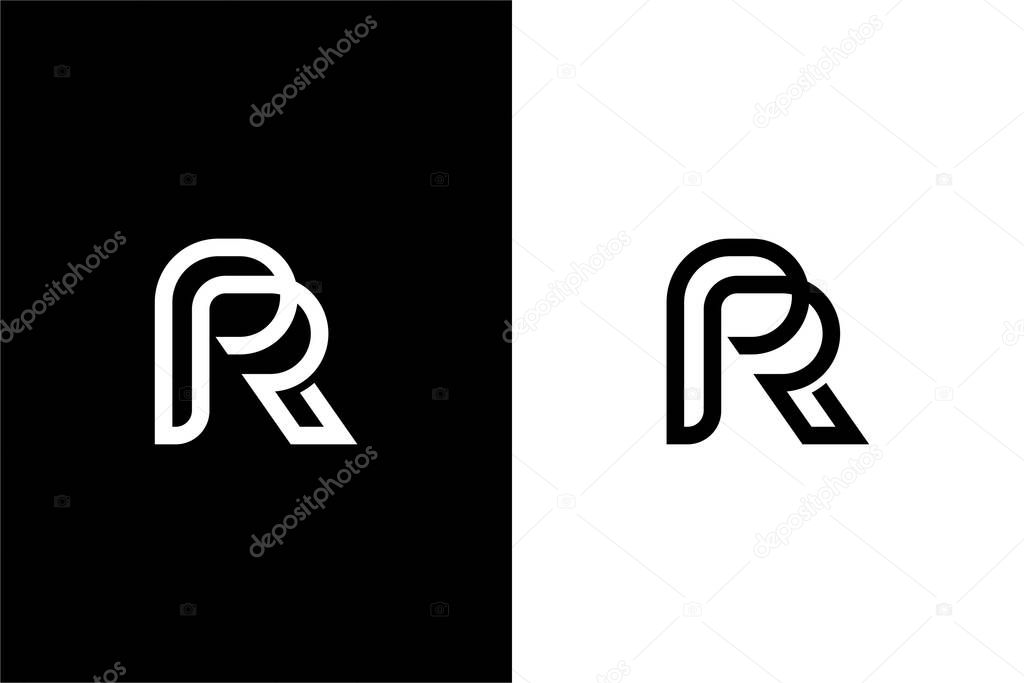 Luxury letter PR or Rp with simple mono line logo concept vector icon