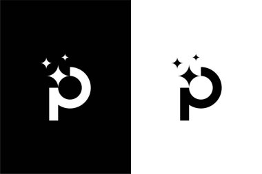 P harfi yıldızı ya da P harfi parlıyor ya da P temizlik logosu konsept vektör simgesi
