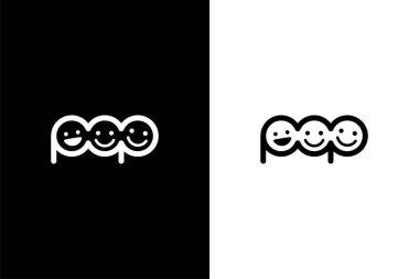 POP harfi ve mutlu logo konsept vektör simgesi