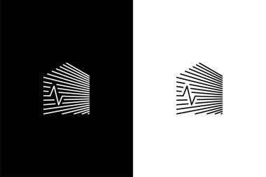 Soyut çizgi logo konsept vektör simgesine sahip Pulse ve House