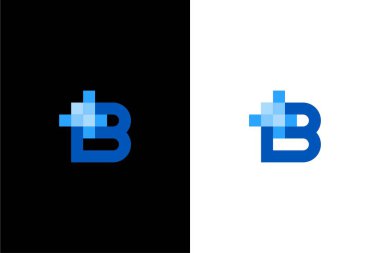 Harf B ve piksel logo konsept vektör simgesi