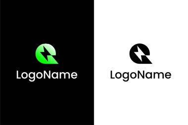 Enerji şirketi için modern Q harfi şimşek logosu kavramı