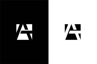 Negatif uzay harfi. Kare logo konsept vektör simgesi olan AT harfi.