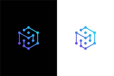 Teknoloji şirketi için altıgen logo kavramlı monogram MD veya DM