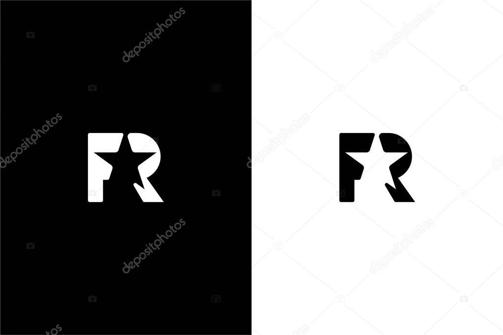 Monogram Letter FR and star negative space logo concept vector