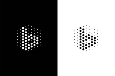 Laboratuvar veya teknoloji şirketi için altıgen ve nokta konsept logolu B harfi