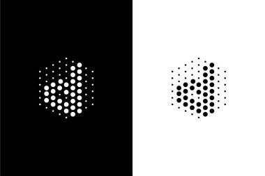 Altıgen ve nokta konsept logolu D harfi laboratuvar veya teknoloji şirketi için