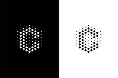 Laboratuvar veya teknoloji şirketi için altıgen ve nokta konsept logolu C harfi