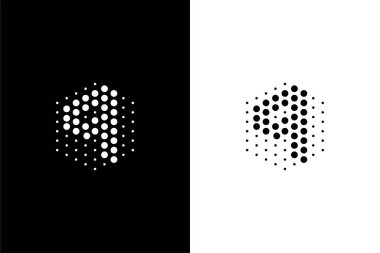 Laboratuvar veya teknoloji şirketi için altıgen ve nokta konsept logolu Q harfi