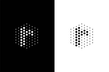 Laboratuvar veya teknoloji şirketi için altıgen ve nokta konsept logosu olan r harfi