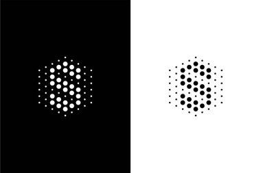 Altıgen ve nokta konsept logolu S harfi laboratuvar veya teknoloji şirketi için