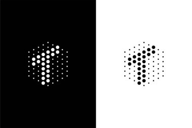 Laboratuvar veya teknoloji şirketi için altıgen ve nokta konsept logolu T harfi