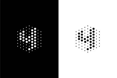 Altıgen ve nokta konsept logolu Y harfi laboratuvar veya teknoloji şirketi için