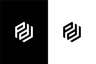 Altıgen logo konsept vektörlü Eşsiz Harf PDJ