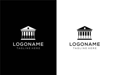 Piyano ve müze veya müzik ve galeri logo konsept vektör simgesi