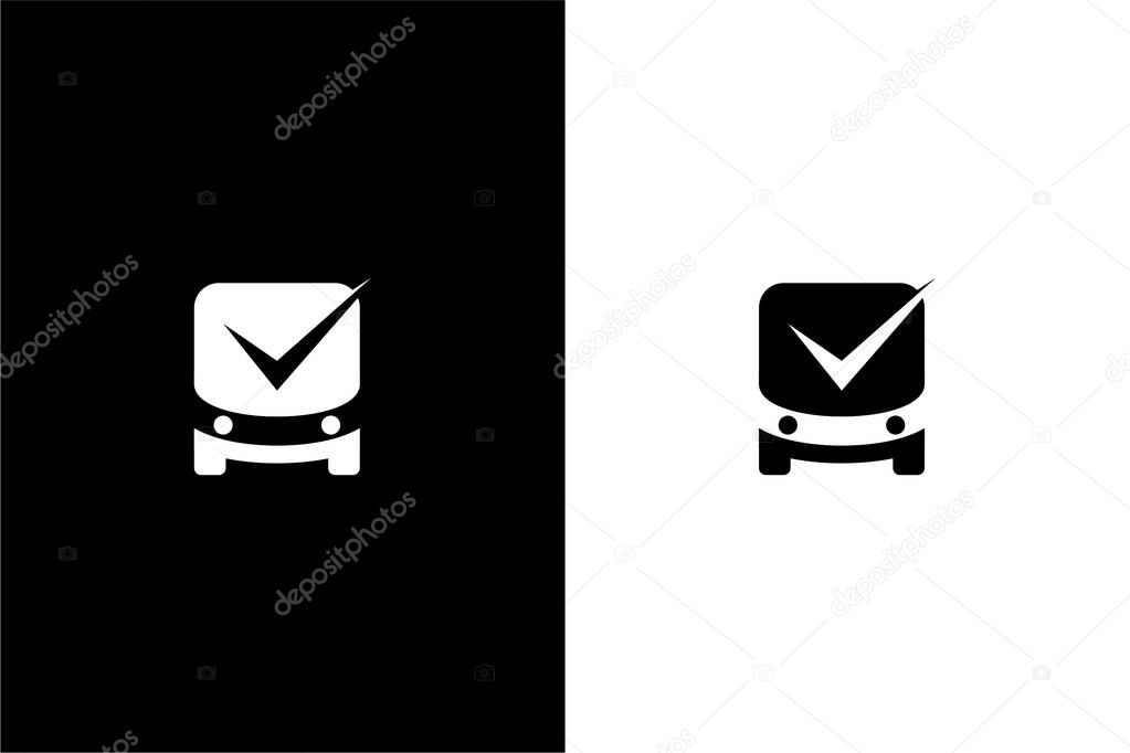 Bus and check combination logo vector icon