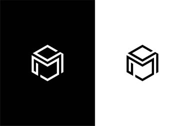 Kutu biçimli M harfi logo konsept vektör simgesi