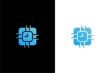 Benzersiz çip seti ve saat logosu konsept vektörü