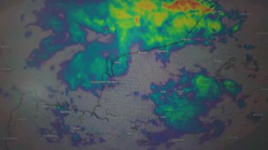 Animasyon radar haritası Sarawak, Malezya 'da yağmur yağdığını gösteriyor. Durağan kamera görüntüsü.