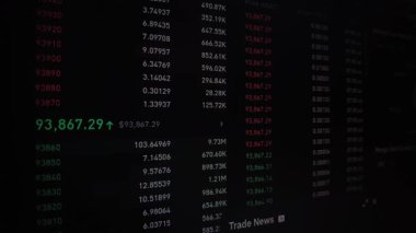Gerçek zamanlı finansal verileri gösteren borsa saatinin yakın plan görüntüsü. Sayılar ekranda kayar.