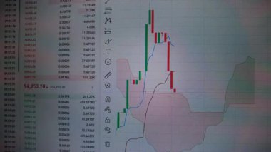 Mum ve çizgi grafik verilerini gösteren bir borsa grafiğinin yakın plan görüntüleri. Yumuşak kamera hareketi.