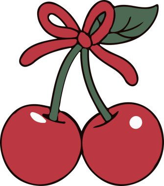 Beyaz arkaplanlı kırmızı kiraz çıkartması.