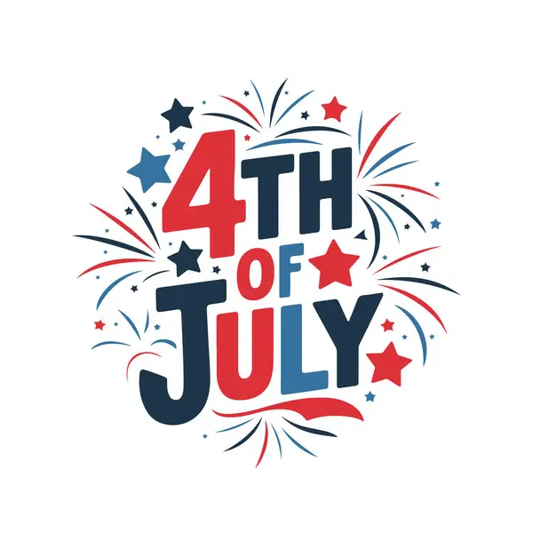 '4 Temmuz' Havai fişekler ve Yıldızlar Çizimleriyle Kutlama Tipografisi