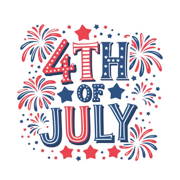 '4 Temmuz' Havai fişekler ve Yıldızlar Çizimleriyle Kutlama Tipografisi