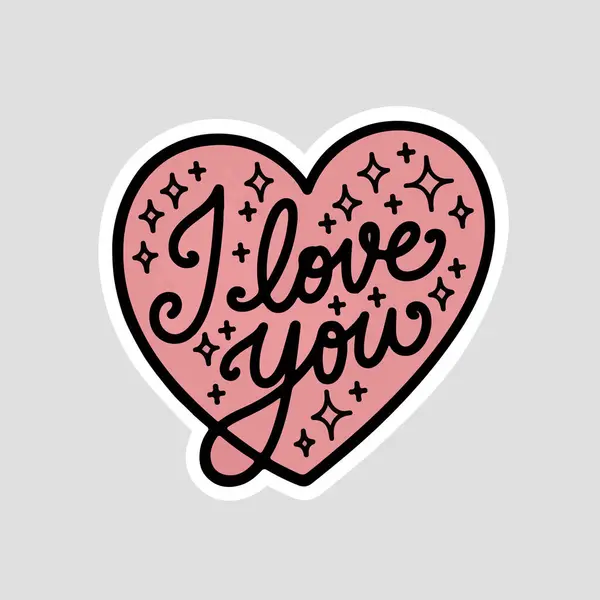 El Yazması Harfler ve Parıltılarla Romantik Aşk Kalpli Çıkartma Çizimi