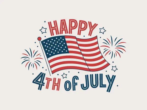 4 Temmuz Vatansever Amerikan Bayrağı ve Havai fişekleri ile İllüstrasyon. ABD Bağımsızlık Günü Vektör Sanatı