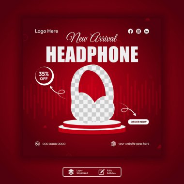 Düzenlenebilir Vektör Kulaklık Satışı Sosyal Medya Posta Şablonu Tasarımı