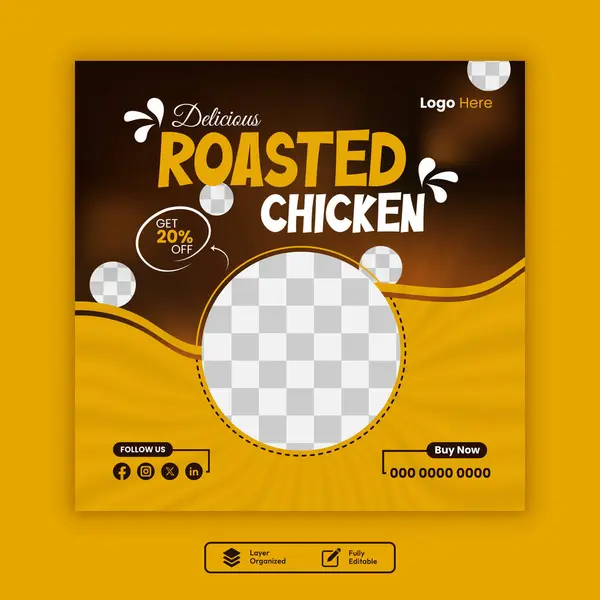 Düzenlenebilir Vektör Kızarmış Tavuk Yemekleri Sosyal Medya Restoran Şablonu 
