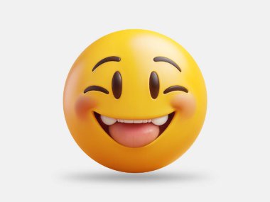Beyaz arkaplanda 3D gülücük emojisi