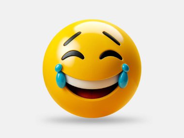Üç Boyutlu Sevinç Gözyaşları Beyaz Arkaplanda İzole Emoji